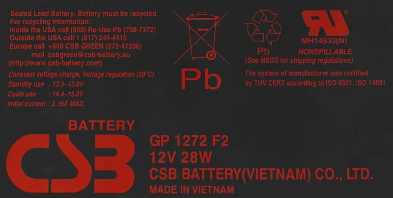 Батарея для ИБП CSB GP1272F2 28W 12В 7.2Ач