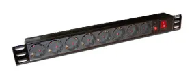 Блок розеток 19", 1-фазный с выключателем, 10A / 250V, 8xSchuko, шнур 3.0 м, вилка Schuko
