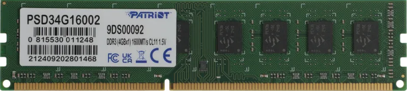 Память DDR3 4Gb 1600MHz Patriot PSD34G16002 RTL PC3-12800 CL11 DIMM 240-pin 1.5В dual rank Ret