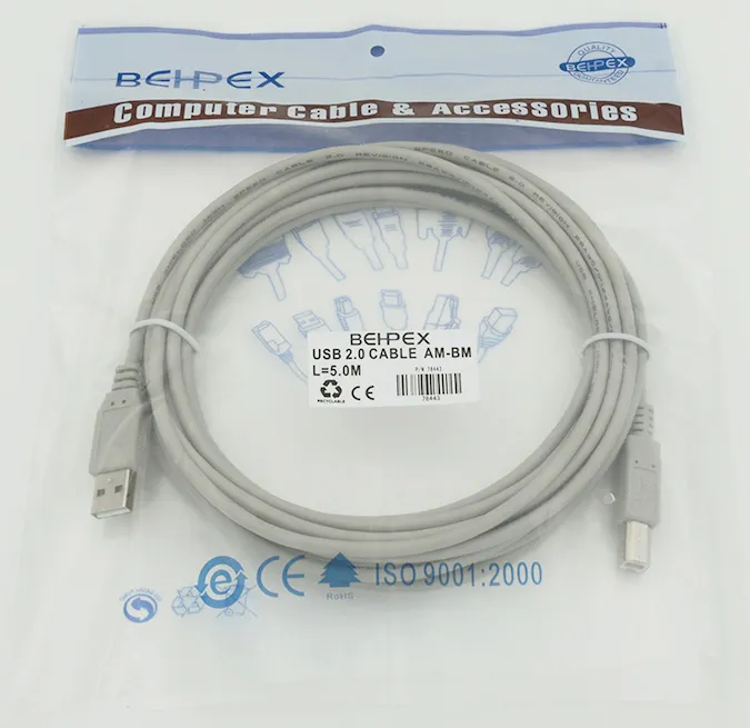 Кабель USB A(m) USB B(m) 5м серый