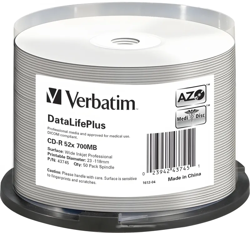 Диск CD-R Verbatim 700Mb 52x Cake Box (50шт) Printable (43756)