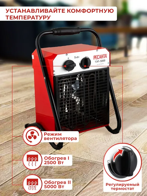 Тепловая пушка электрическая Ресанта ТЭП-5000 5000Вт красный