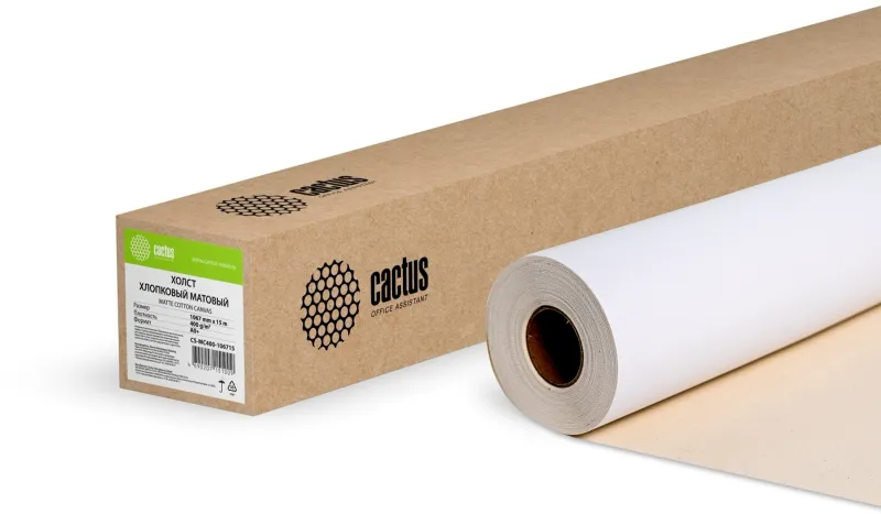 Холст Cactus CS-MC400-106715 42"(A0+) 1067мм-15м/400г/м2/белый хлопок для струйной печати втулка:50.8мм (2")