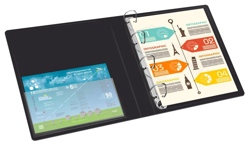 Папка на 4-х кольцах Бюрократ -0818/4RBLCK A4 пластик 0.7мм кор.18мм внутр. с вставкой черный