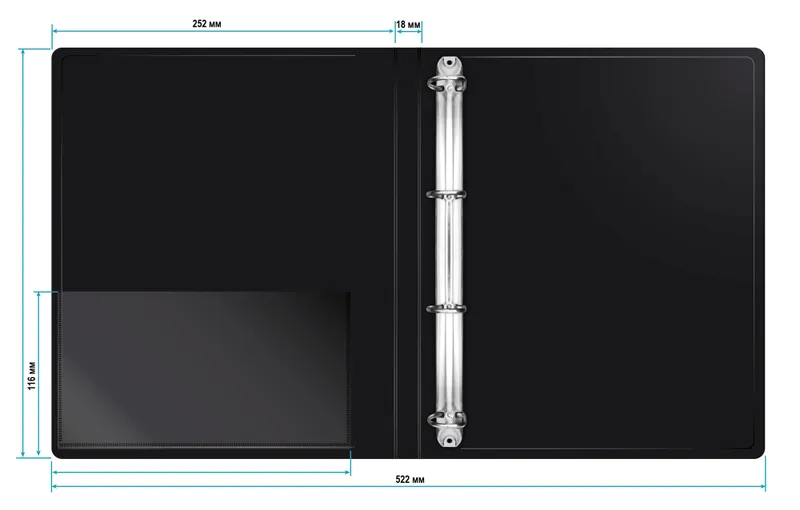 Папка на 4-х кольцах Бюрократ -0818/4RBLCK A4 пластик 0.7мм кор.18мм внутр. с вставкой черный