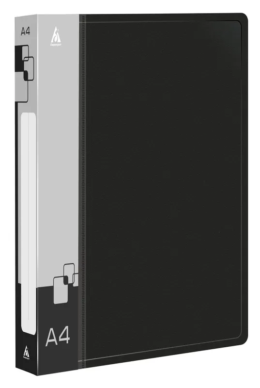 Папка на 4-х кольцах Бюрократ -0818/4RBLCK A4 пластик 0.7мм кор.18мм внутр. с вставкой черный