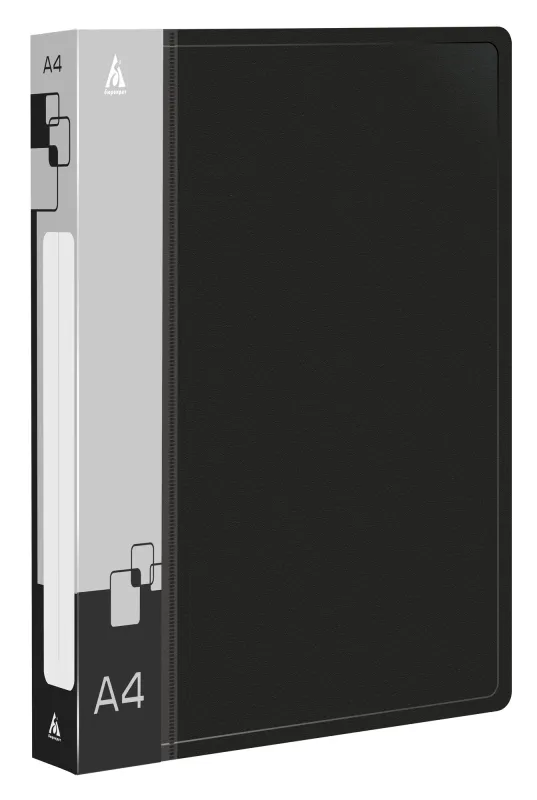 Папка на 4-х кольцах Бюрократ -0818/4RBLCK A4 пластик 0.7мм кор.18мм внутр. с вставкой черный