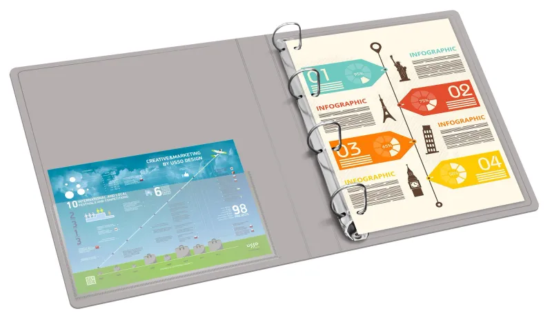 Папка на 4-х кольцах Бюрократ -0818/4RGREY A4 пластик 0.7мм кор.18мм внутр. с вставкой серый