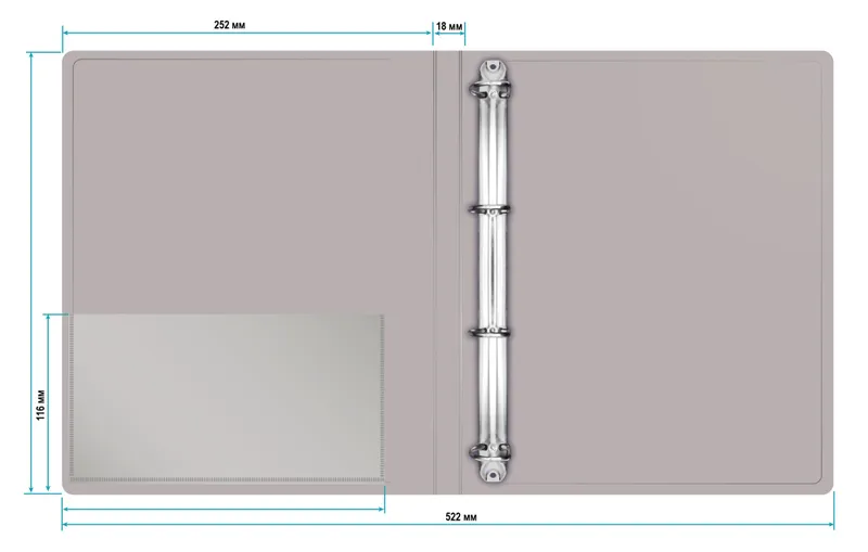 Папка на 4-х кольцах Бюрократ -0818/4RGREY A4 пластик 0.7мм кор.18мм внутр. с вставкой серый