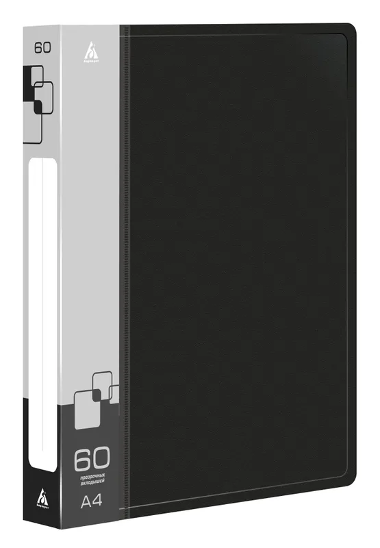 Папка с 60 прозр.вклад. Бюрократ -BPV60BLCK A4 пластик 0.7мм торц.карм с бум. встав черный