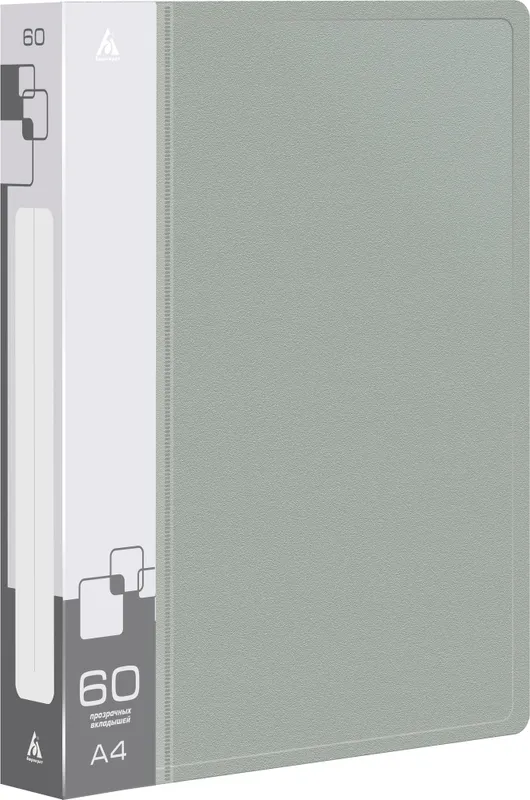 Папка с 60 прозр.вклад. Бюрократ -BPV60GREY A4 пластик 0.7мм торц.карм с бум. встав серый