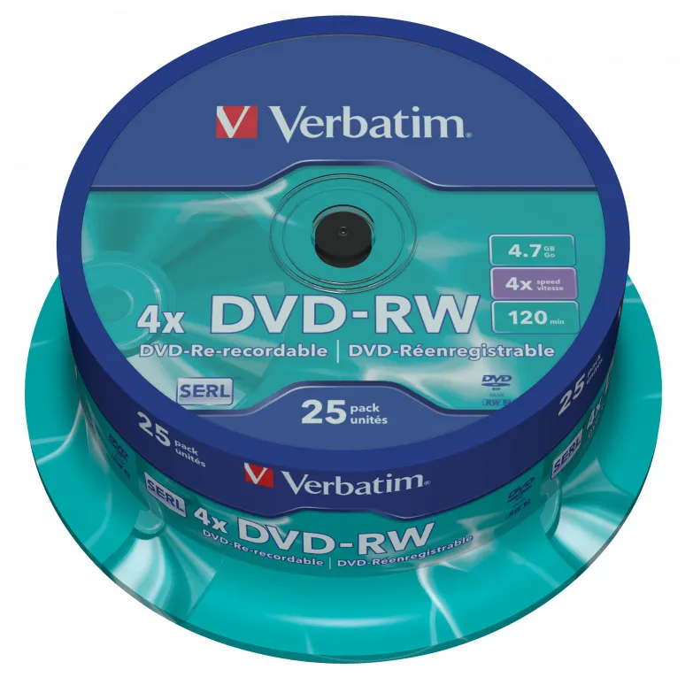Диск DVD-RW Verbatim 4.7Gb 4x Cake Box (25шт) (43639)