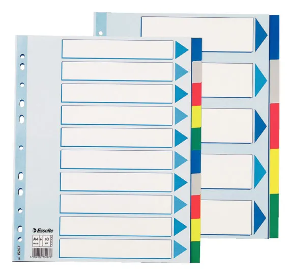 Разделитель индексный Esselte 15267 A4+ пластик 10 индексов цветные разделы