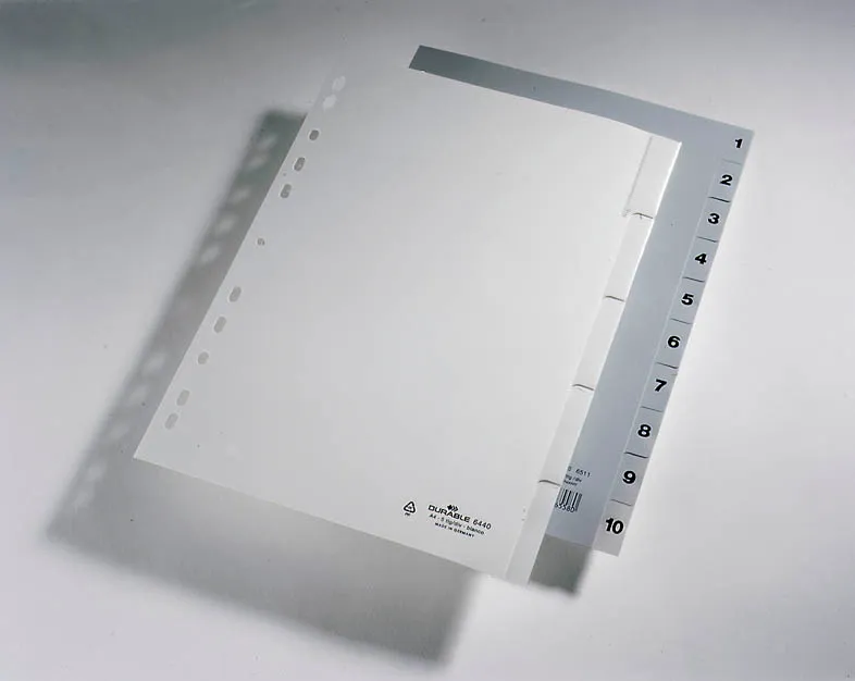 Разделитель индексный Durable 6511-10 A4 пластик 10 индексов 1-10 серые разделы