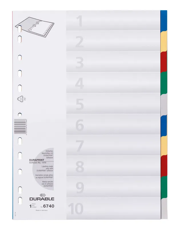 Разделитель индексный Durable 6740-27 A4 пластик цветные разделы