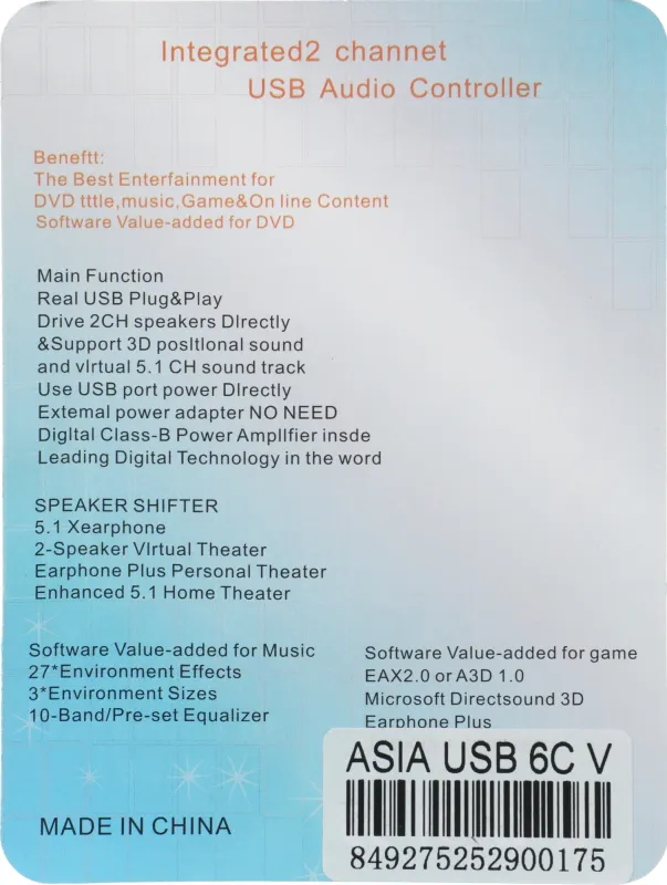 Звуковая карта USB TRUA3D (C-Media CM108) 2.0 Ret