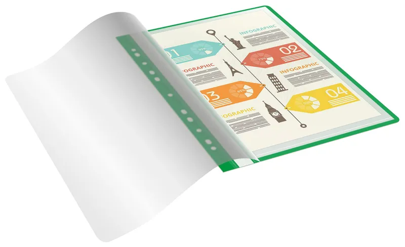 Папка-скоросшиватель Бюрократ -PS10GRN A4 10 вкладышей боков.перф. пластик зеленый 0.12/0.16