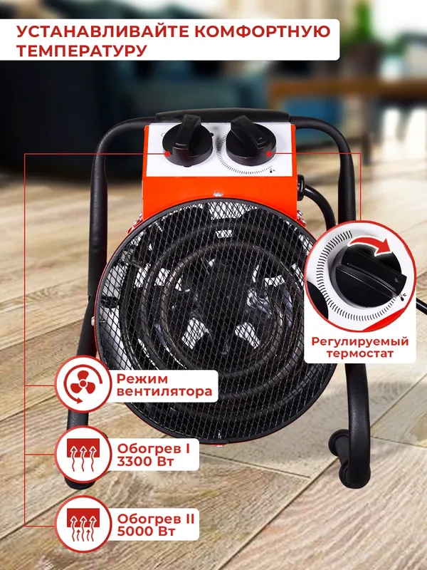 Тепловая пушка электрическая Ресанта ТЭП-5000К1 5000Вт красный