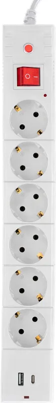 Сетевой фильтр Buro BU-SP1.8_USB_2A-W 1.8м (6 розеток) белый (коробка)