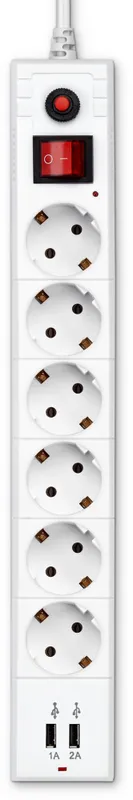 Сетевой фильтр Buro BU-SP3_USB_2A-W 3м (6 розеток) белый (коробка)