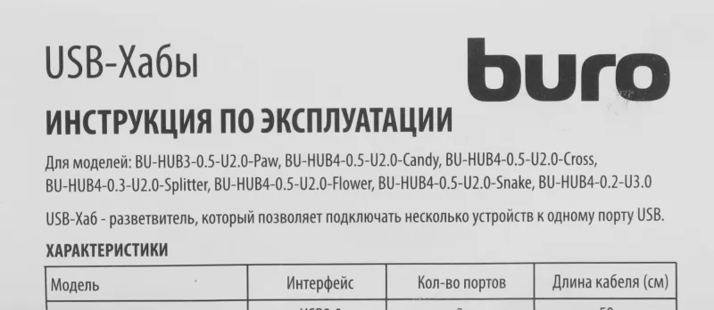Разветвитель USB 2.0 Buro BU-HUB4-0.3-U2.0-Splitter 4порт. черный