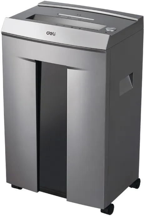 Шредер Deli 9905 серый с автоподачей (секр.P-5) фрагменты 10лист. 20лтр. скрепки скобы пл.карты CD