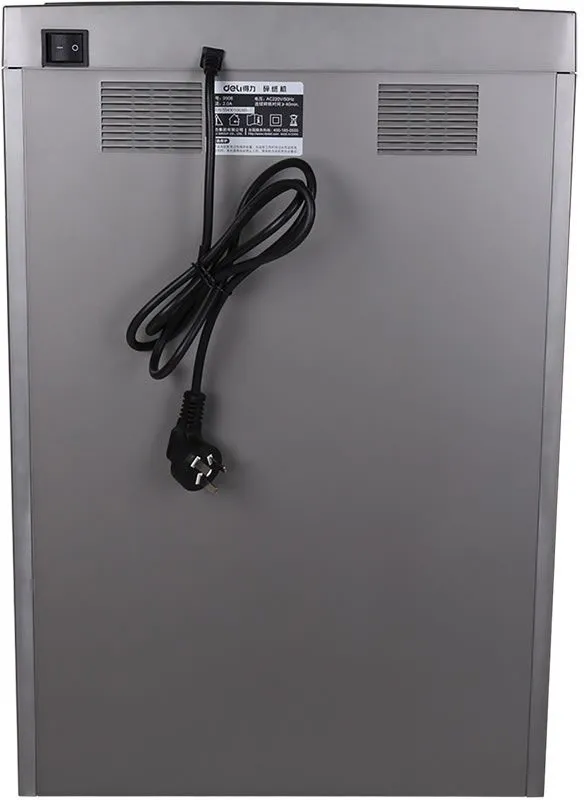 Шредер Deli 9905 серый с автоподачей (секр.P-5) фрагменты 10лист. 20лтр. скрепки скобы пл.карты CD