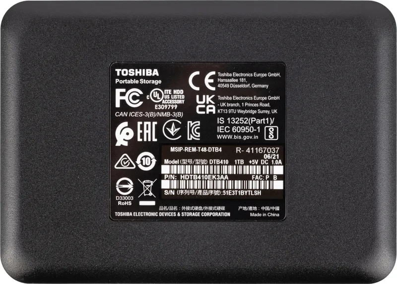 Жесткий диск Toshiba USB 3.0 1Tb HDTB410EK3AA Canvio Basics 2.5" черный