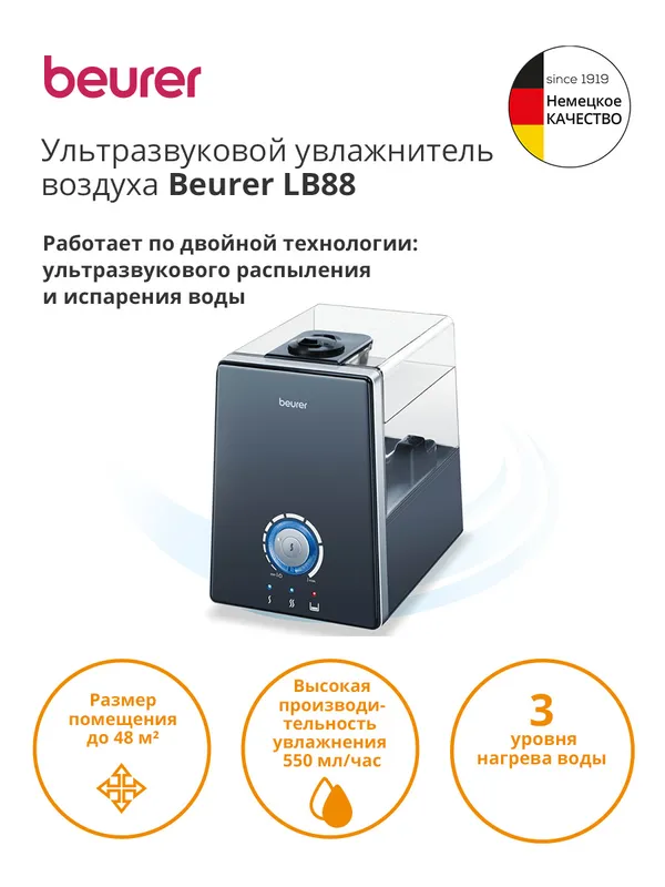 Увлажнитель воздуха Beurer LB88 280Вт (ультразвуковой) черный