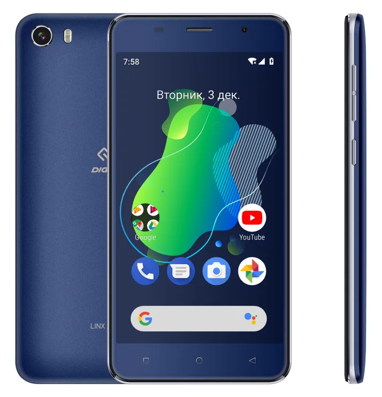 Смартфон Digma X1 3G Linx 16Gb 1Gb FM темно-синий моноблок 3G 2Sim 5" 720x1280 Android 8.1 8Mpix 802.11 b/g/n GPS GSM900/1800 GSM1900 TouchSc FM microSDHC max64Gb