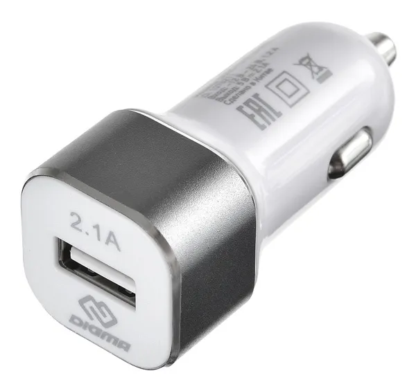 Автомобильное зар./устр. Digma DGCC-1U-2.1A-WG 10.5W 2.1A USB универсальное белый