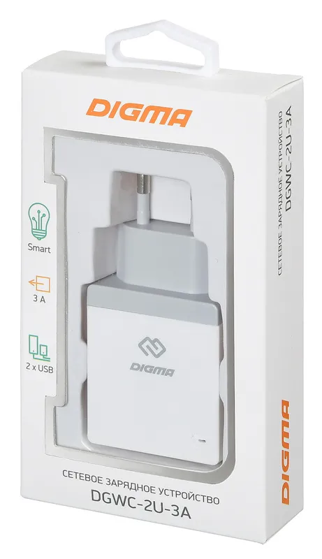 Сетевое зар./устр. Digma DGWC-2U-3A-WG 15.5W 3.1A+1A 2xUSB универсальное белый