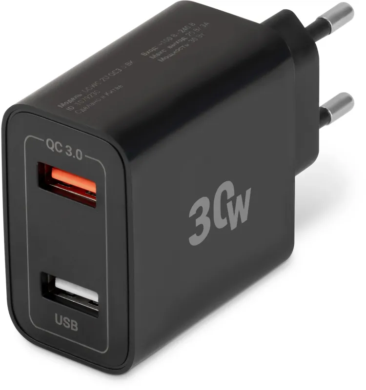 Сетевое зар./устр. Digma DGWC-2U-QC3.0-BK 30W 3A (QC) 2xUSB универсальное черный