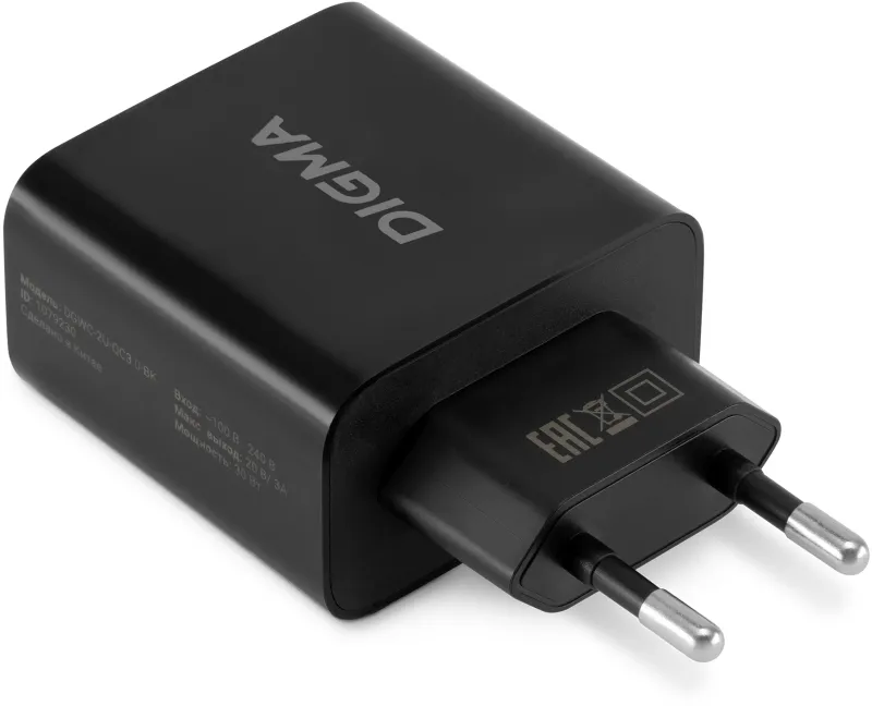 Сетевое зар./устр. Digma DGWC-2U-QC3.0-BK 30W 3A (QC) 2xUSB универсальное черный
