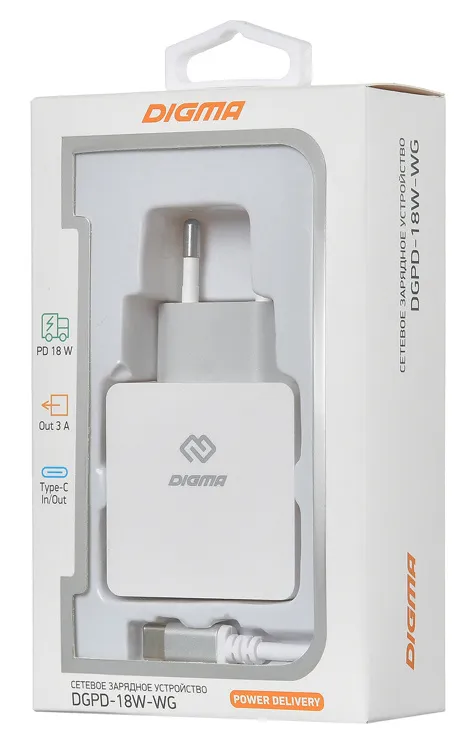 Сетевое зар./устр. Digma DGPD-18W-WG 18W 3A (PD) USB-C белый