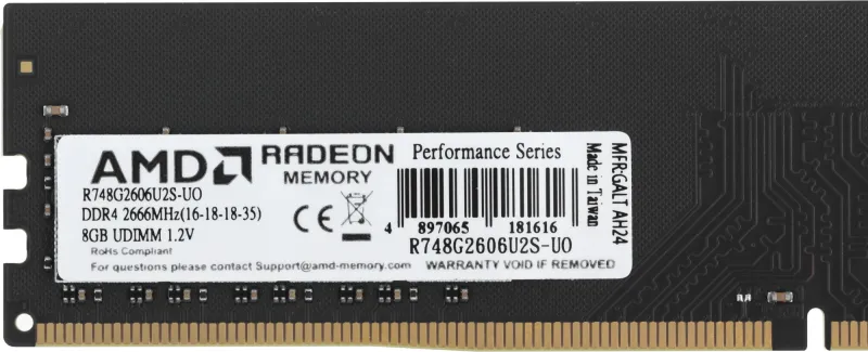 Память DDR4 8GB 2666MHz AMD R748G2606U2S-UO Radeon R7 Performance Series OEM PC4-21300 CL16 DIMM 288-pin 1.2В single rank OEM