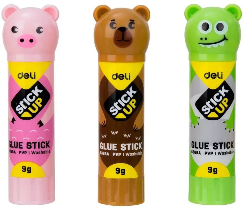 Клей-карандаш Deli E6366A 9гр корп.ассорти ПВП дисплей картонный детский Stick UP