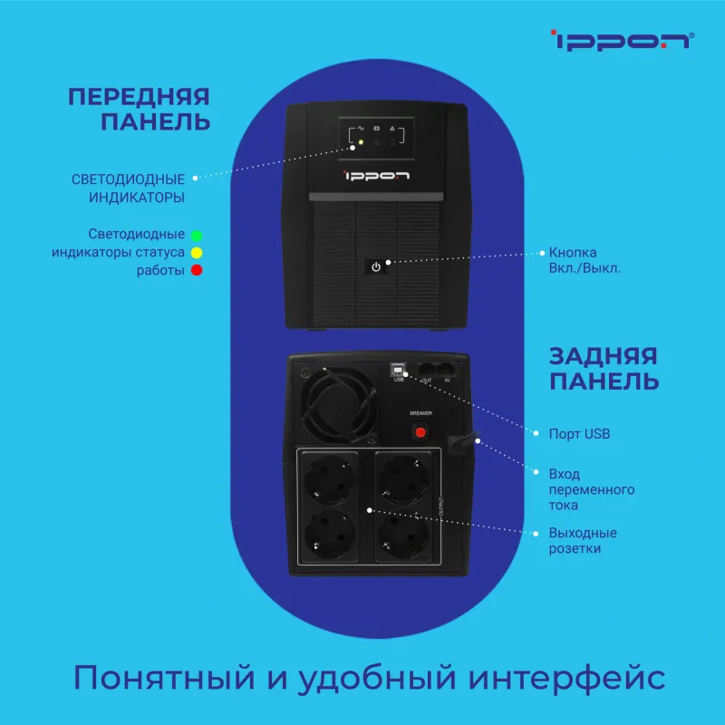 Источник бесперебойного питания Ippon Back Basic 1500 Euro 900Вт 1500ВА черный
