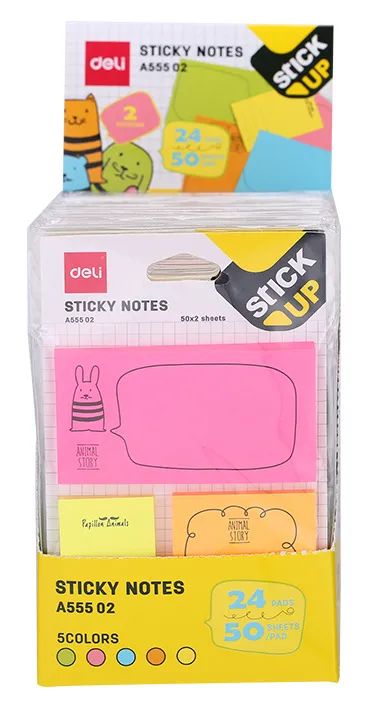 Блок самоклеящийся бумажный Deli Stick UP EA55502 50лист. ассорти 5цв.в упак. несколько размеров европодвес