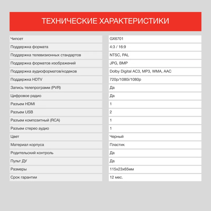 Ресивер DVB-T2 Starwind CT-200 черный
