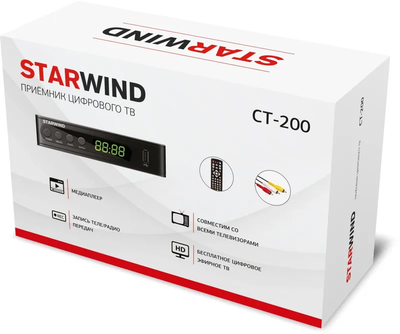 Ресивер DVB-T2 Starwind CT-200 черный