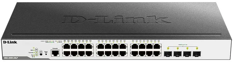 Коммутатор D-Link DGS-3000-28LP/B1A 24x1Гбит/с 4SFP 24PoE 193W управляемый