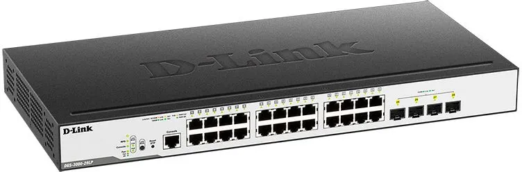 Коммутатор D-Link DGS-3000-28LP/B1A 24x1Гбит/с 4SFP 24PoE 193W управляемый