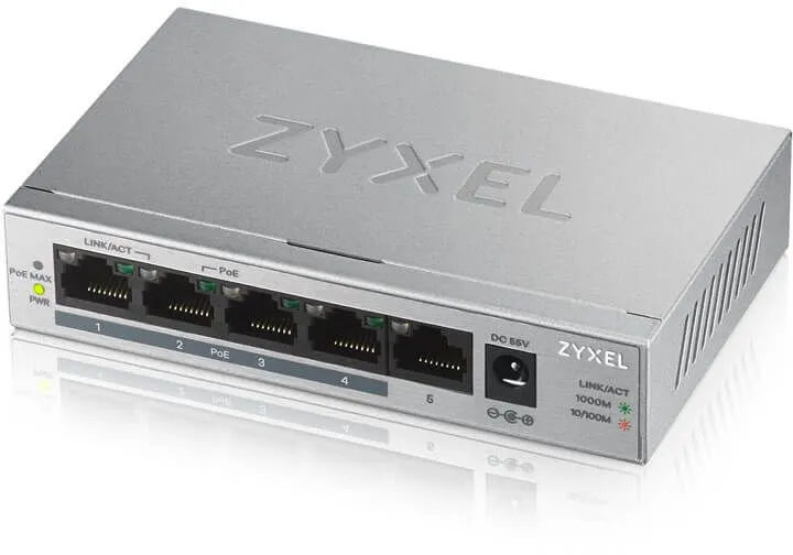Коммутатор Zyxel GS1005HP-EU0101F (L2) 5x1Гбит/с 4PoE+ 60W неуправляемый