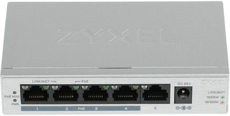Коммутатор Zyxel GS1005HP-EU0101F (L2) 5x1Гбит/с 4PoE+ 60W неуправляемый