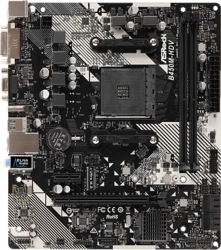 Материнская плата ASROCK B450M-HDV R4.0, AM4, B450, 4*DDR4, HDMI+D-Sub+DVI, 4xSATA3 6.0, M.2 Socket, 4xUSB 3.1, 2xUSB 2.0, mATX; 90-MXB9N0-A0UAYZ