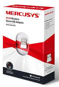 MERCUSYS N150 Мини Wi-Fi USB-адаптер, до 150 Мбит/с на 2,4 ГГц, 1 встроенная антенна, порт USB 2.0