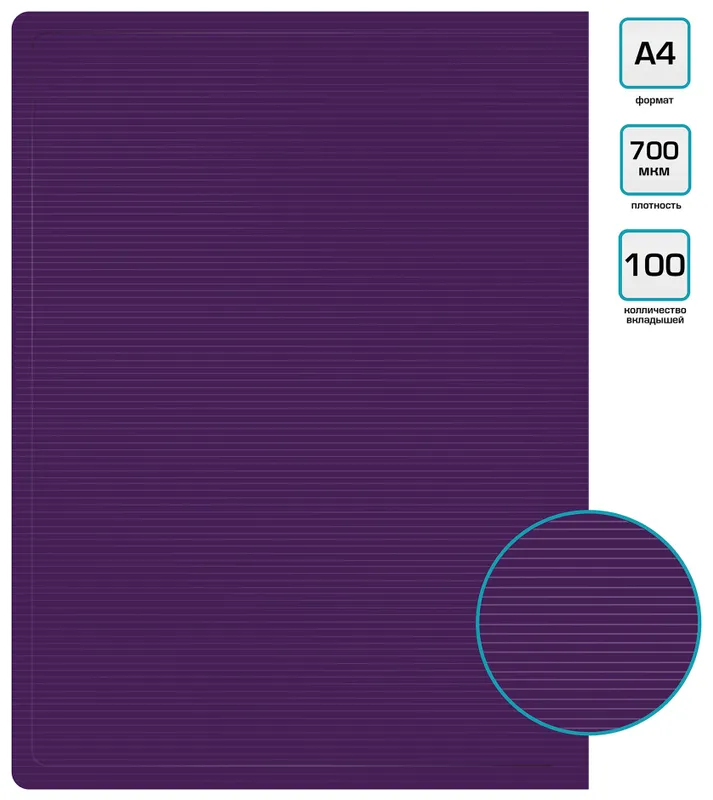 Папка с 100 прозр.вклад. Бюрократ DeLuxe DLVBOX100BBERRY A4 пластик 0.7мм черничный в коробе