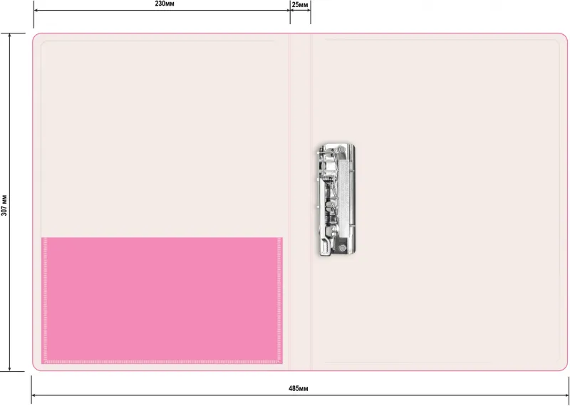 Папка метал.зажим Бюрократ Double Neon DNE07CPINK A4 пластик 0.7мм кор.27мм карм.прод.внут. розовый