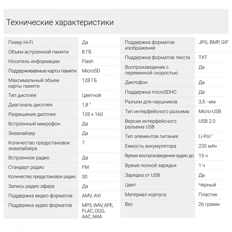 Плеер Hi-Fi Flash Digma B4 8Gb черный/1.8"/FM/microSDHC